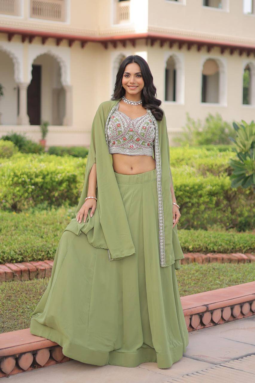 PREMIUM READYMADE LW-7152 Georgette Green Lehengha choli wholesaler in India